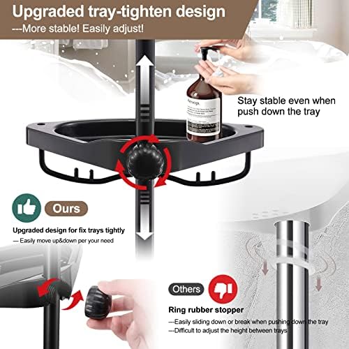 Corner Shower Caddy Tension Pole - Heavy Duty Floor to Ceiling Shower Organizer Tension Pole with 4 Shelves,54"-114” Adjustable Rustproof Stand Rack for Bathtub,Bathroom,Dorm,RV - Black