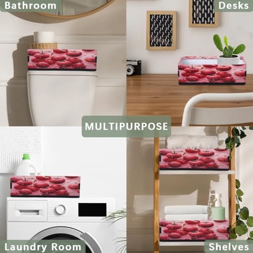 Storage Basket Set of 2 Tasty Cherries Small Baskets for Organizing Fabric Storage Baskets with Handles for Shelves Bathroom Toilet Tank Top