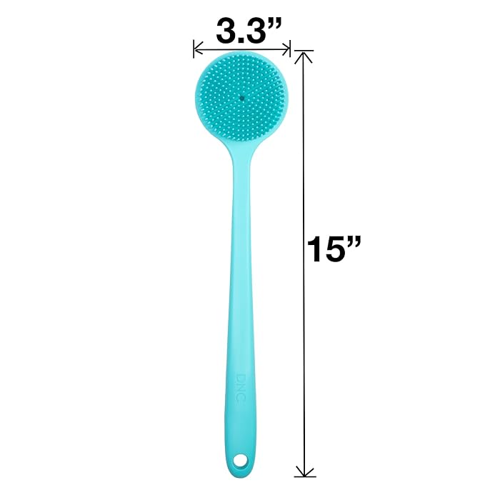 DNC Silicone Back Scrubber for Shower, Soft Bath Body Brush with Long Handle (Blue)