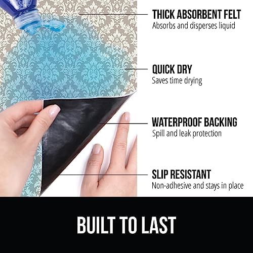 GORILLA GRIP LeakGuard Under Sink Mat for Cabinet, 24x60 Damask Taupe Cream