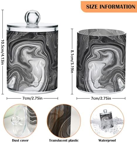 MNSRUU 4 Pack Qtip Holder Organizer Dispenser Black Ink Marble Bathroom Storage Canister Cotton Ball Holder Bathroom Containers for Cotton Swabs/Pads/Floss