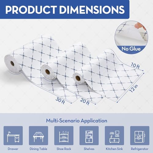 Drawer Shelf and Cabinet Liner, Thick Strong Grip,Shelf Liners Non-Adhesive Liners Protect Kitchen Cabinets and Cupboard, Bathroom Drawers,Under Sink Mat, 23.6IN X 30FT, Blue Stripe