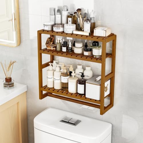 Galood Over The Toilet Storage Bathroom Shelves Wall Mounted 3 Tier Brown-L