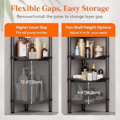 Lifewit 4 Tier Corner Shower Caddy with Hooks, Bathroom Organizer, Black