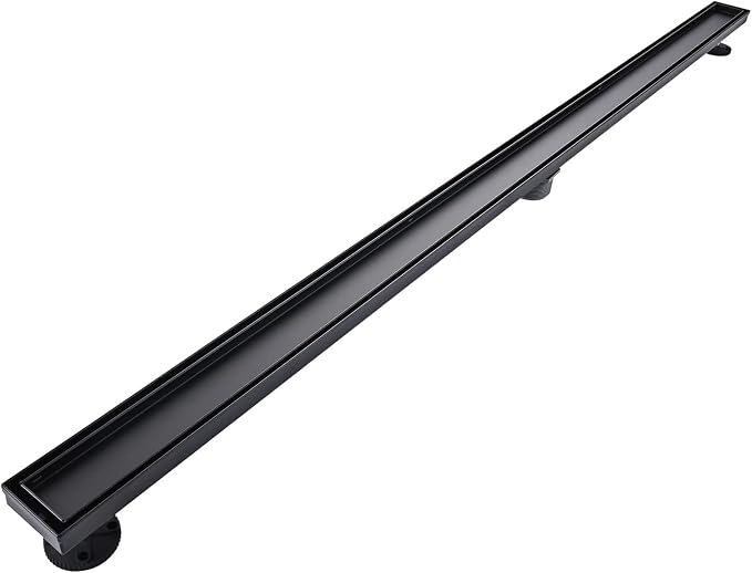 AVSIILE Linear Shower Floor Drain, Black 60 Inch 304 Stainless Steel Bathroom Drains Kit, Rectangular Shower Trench Drain with Reversable Tile-in Pattern Drain Cover & Hair Catcher