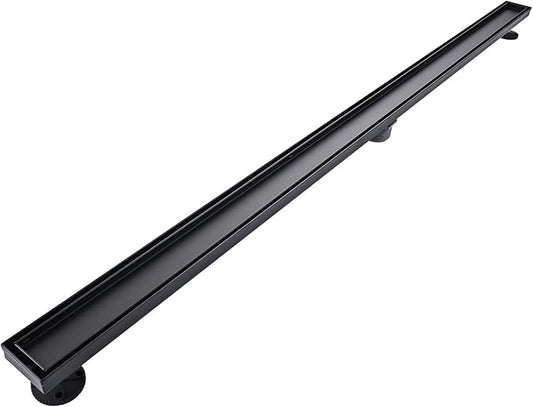 AVSIILE Linear Shower Floor Drain, Black 60 Inch 304 Stainless Steel Bathroom Drains Kit, Rectangular Shower Trench Drain with Reversable Tile-in Pattern Drain Cover & Hair Catcher