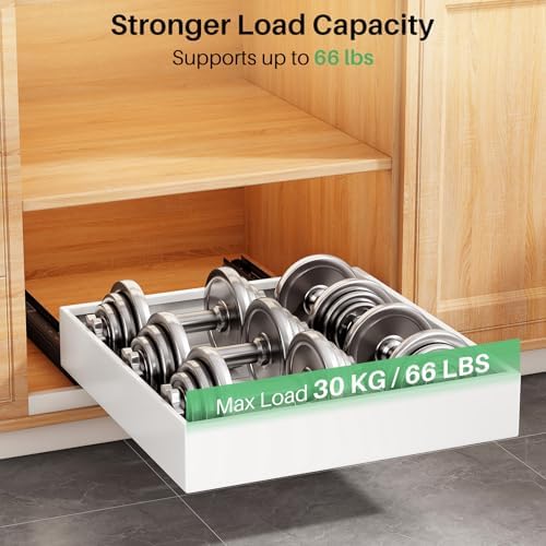 4 Pack Pull out Cabinet Organizer, 21"Deep, Heavy Duty Full-extension Slide out Drawers for Kitchen Cabinet, Roll out Shelf Storage with Nano Adhesive for Pots, Bathroom, Pantry, Home, White