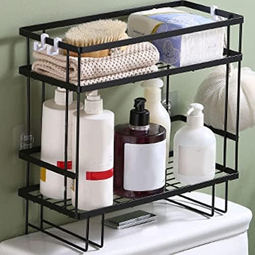 Toilet Shelf, Thickening Waterproof Multifunctional Double Layer Storage Rack, Large Capacity Nail Free Installation Organizer Rack, Stylish Iron Bathroom Organizer Over Toilet(Double Layer Black)