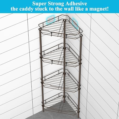 HuggieGems Metal Floor Standing Corner Shower Caddy, Bronze, 4 Tier
