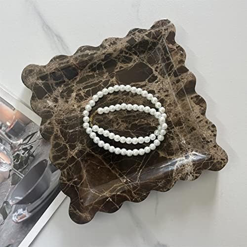 Vintage Natural Marble Tray Small Ornaments Scalloped Tray Handmade Storage Dish for Counter, Vanity, Dresser, Nightstand and Desk (Coffee Net)