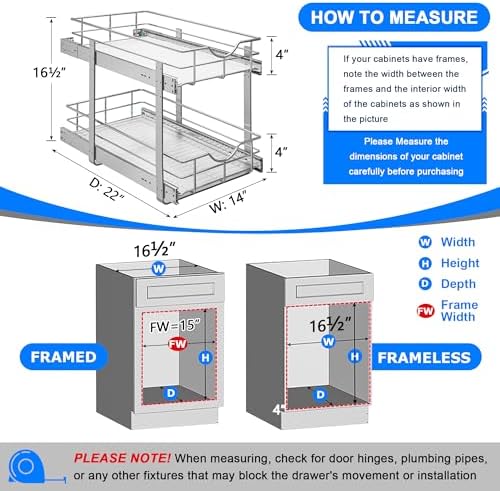 WelFurGeer 2-Tier Kitchen Cabinet Pullout Shelf and Drawer Organizer, Soft Close Pantry Pull Out Shelves, Heavy Duty Pull Out Cabinet Organizer with Shelf Liner for Kitchen Cabinets, Pantry Storage