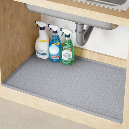 TRZZ Waterproof Under Sink Mat, 34"x19", Drip Tray Shelf Liner, Grey