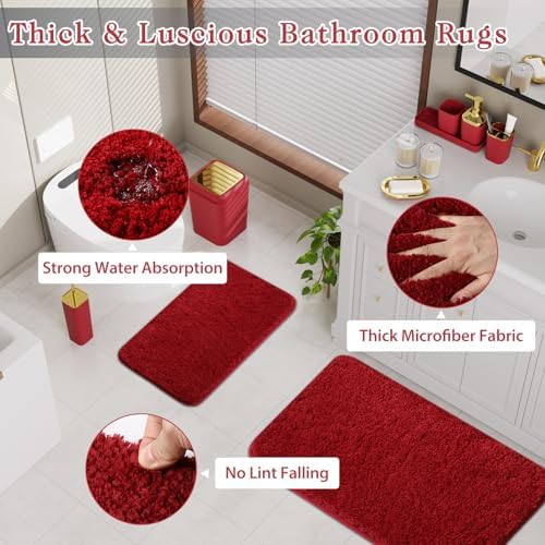 XLHOMO Burgundy Bathroom Set with Shower Curtain and Rugs,Red Bathroom Set