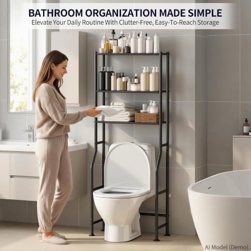 3-Tier Over Toilet Storage, Anti-Tip, 64" H, Black
