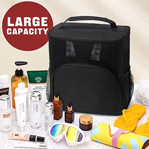 EIMMBD Hanging Shower Bag, Shower Caddy Portable Larger Capacity with Phone Storage, Upgraded Shower Tote Bag for College, Dorm,Travel, Gym, Camp, Mesh Shower Caddy for Women, Men(Black)