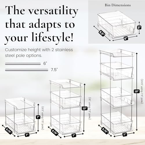 3 Tier Clear Under Bathroom Sink Organizer Pull Out Drawer | Bathroom Cabinet Under Sink storage | Under Vanity Organizer | Medicine Cabinet Storage | (2 Pack)