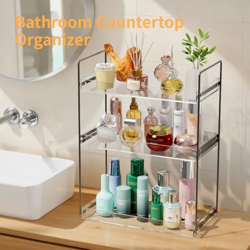 NPPLUS 3 Tier Bathroom Counter Organizer Matte Black+Clear Acrylic Vanity