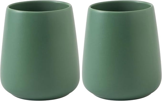 Green Toothbrush Holder for Bathroom - 2Pcs Ceramic Tooth Brushing Holders Set, Toothbrush Cup & Toothpaste Organizer for Bathroom Countertop, Makeup Brush Holder, Pen Holder for Home Desktop Storage