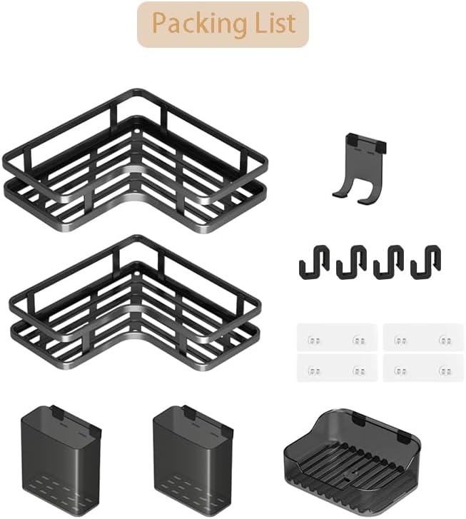 Shower Shelves Corner: Adhesive Shower Caddy with Soap Holder, Sturdy Rustproof Aluminum Bathroom Organizer Rangement Douche, Washroom Accessories Storage Holder, Black
