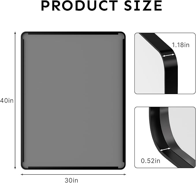 40"x30" Bathroom Vanity Mirror for Wall Aluminum Framed Farmhouse Rectangle | Anti-Rust, HD Reflection Anti-Desilvering, Distortion Free, Tempered and Shatter-Proof Wall Mounted Mirror, Black