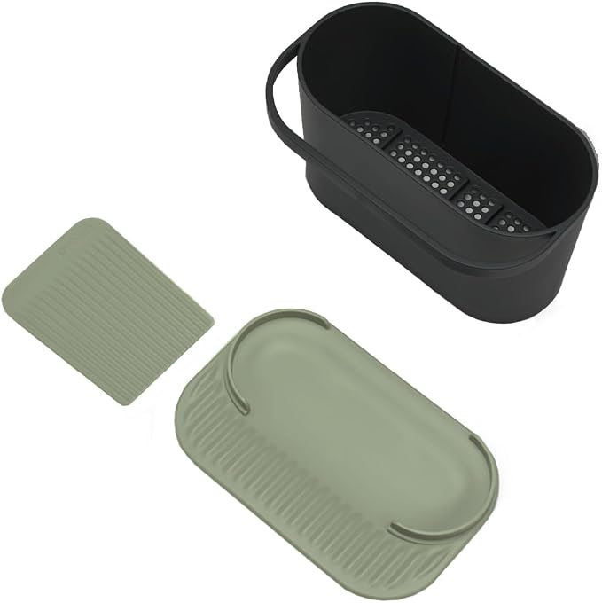 ReBorn Recycled Sink Organizer, Kitchen Sink Organizer, Two Main Compartments, Integrated Dish Cloth Rail, Ribbed and Sloped Base for Draining, Would Made in UK (Sage Green & Charcoal Grey)