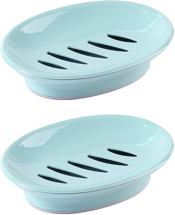 WYOK 2-Pack Soap Dish Plastic Soap Holder with Drainage for Shower (Blue) | Bar Soap Tray, Soap Case with Drain, Keep Soap Dry, Self Draining, Non-Slip, Easy Cleaning, For Bathroom Kitchen Sink