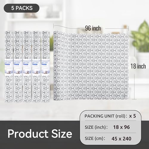 FIFTY FEET 18"x96" Non-Adhesive Shelf Liner for Kitchen Cabinets and Drawers, Washable Non-Slip PVC Cabinet Liner (Black Floral)(5 Roll)