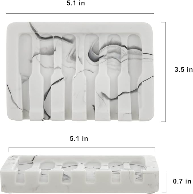 INIUNIK 2PCS Self Draining Soap Dish - Marble Look Soap Holder Tray Savers Box Container Sponge Holder for Bathroom Shower Kitchen, White