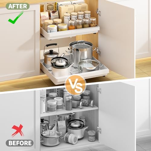 DOMNIU Pull Out Cabinet Organizers Expandable,White,20.8"Depth,2 Pack