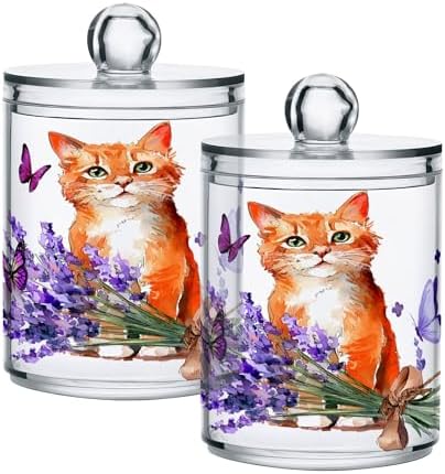 MNSRUU 2 Pack Qtip Holder Organizer Dispenser Lavender Hope Flowers Bathroom Storage Canister Cotton Ball Holder Bathroom Containers for Cotton Swabs/Pads/Floss