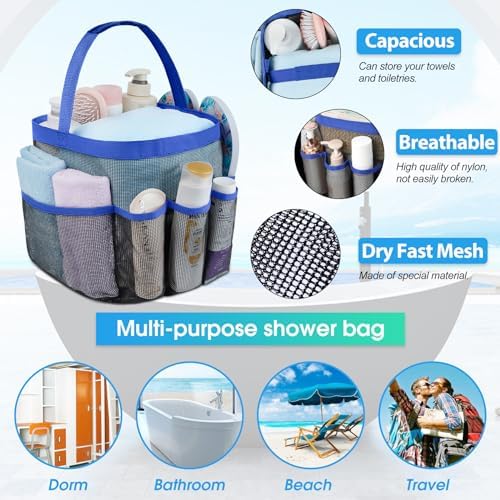 Mesh Shower Caddy Portable - 9 Pockets for College Dorm Room Essential