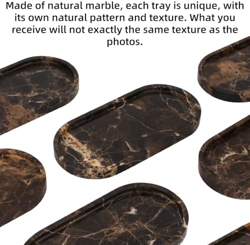 Natural Marble Tray Oval, Dark Brown, 10 x 5 x 0.6