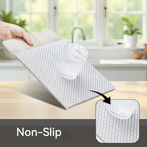 FIFTY FEET 18"x96" Non-Adhesive Shelf Liner for Kitchen Cabinets and Drawers, Washable Non-Slip PVC Cabinet Liner (Black Circle)(7 Roll)