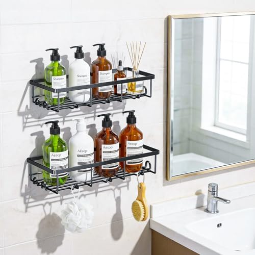 Adhesive Large Wall Shower Caddy Shelves for Inside Shower with Hooks