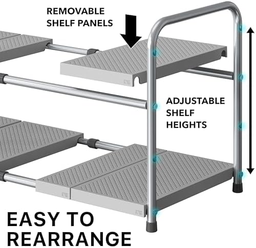 Simple Houseware Under Sink 2-Tier Heavy Duty Expandable Organizer, Silver
