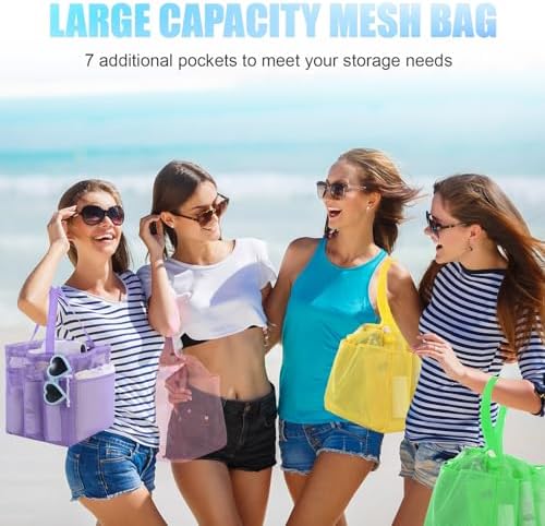 Talltalk Mesh Shower Caddy with Drawstring Basket, Bright Colors, 6 Pcs