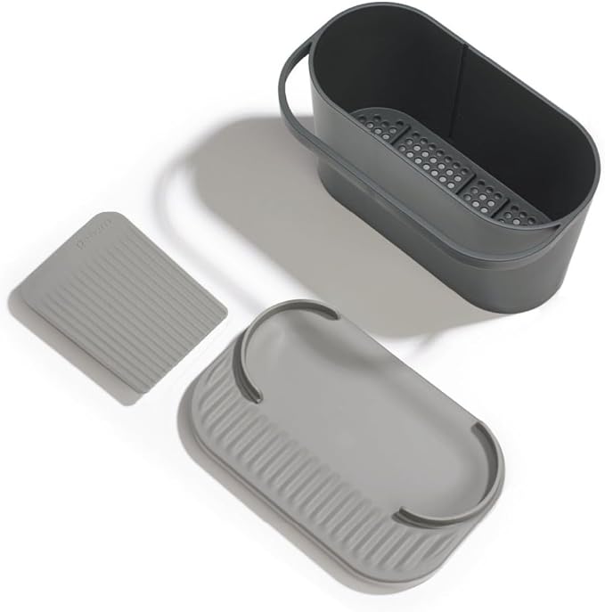 ReBorn Recycled Sink Organizer, Kitchen Sink Organizer, Two Main Compartments, Integrated Dish Cloth Rail, Ribbed and Sloped Base for Draining, Would Made in UK (Dark Grey)