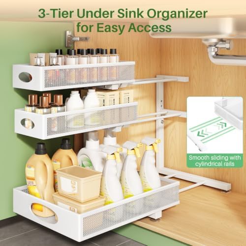 Kitstorack Under Sink Organizer 3-Tier Slide Out Drawer for Bathroom 1-Pack