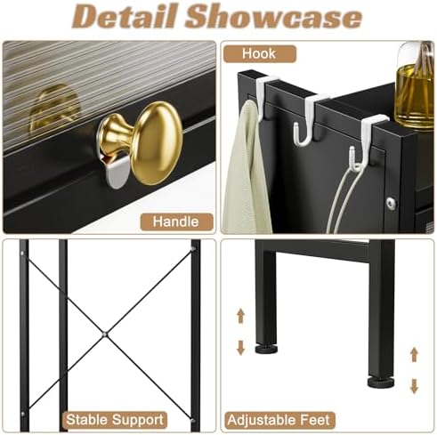 Over the Toilet Storage Cabinet, Above Toilet Storage Rack with Doors, 3-Tier Large Capacity Bathroom Organizer Shelf, Metal Waterproof Bathroom Rack for Home, Restroom, Laundry Black