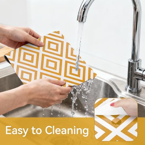 FIFTY FEET 18"x96" Non-Adhesive Shelf Liner for Kitchen Cabinets and Drawers, Washable Non-Slip PVC Cabinet Liner (Yellow Plaid)(1 Roll)