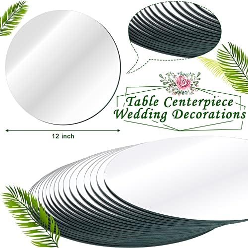 Tuanse 18 Pcs 12 Inch Round Mirrors Centerpieces for Tables, 2mm Thick, Wedding Mirror, Table Mirrors, Mirror Plates Set, Circle Glass Trays for Valentine, Baby Shower, Party Decorations, Crafts