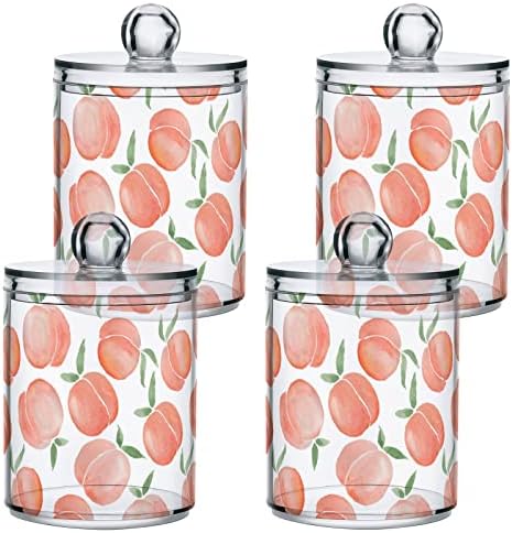 DOMIKING 4 Pack Acrylic Organizer for Cotton Balls, Swabs, Rounds - Clear Plastic Vanity Canisters - Cotton Ball Holder Dispenser - Bathroom Storage Essentials