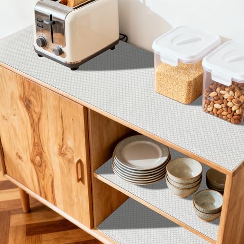 FIFTY FEET 12"x120" Non-Adhesive Shelf Liner for Kitchen Cabinets and Drawers, Washable Non-Slip PVC Cabinet Liner (White Circle)(9 Roll)