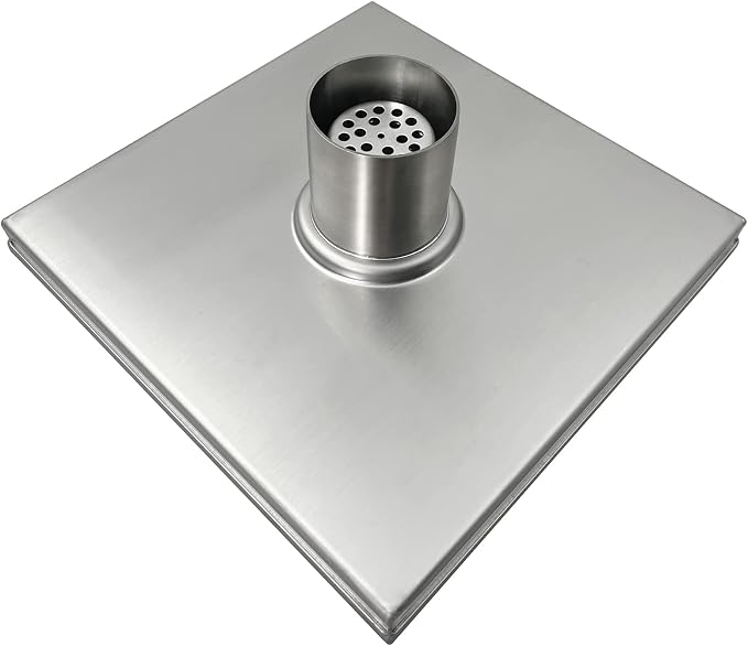 Neodrain 8-Inch Square Shower Drain with Removable Tile Insert Grate, Brushed 304 Stainless Steel, CUPC Certified, Includes Hair Strainer