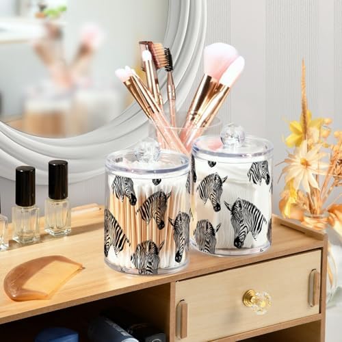 2 Pack Qtip Holder Organizer Dispenser Zebra Line Print Bathroom Storage Canister Cotton Ball Holder Container for Cotton Pads/Swabs/Floss