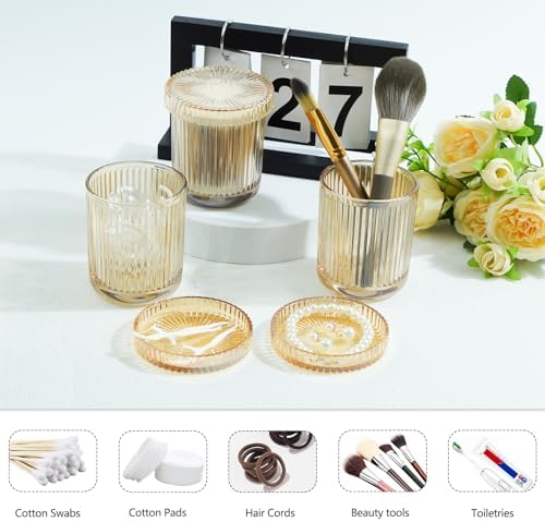 2 Pack Glass Container Qtip Holder with Lid,Mouthwash Cup,Cosmetic Storage