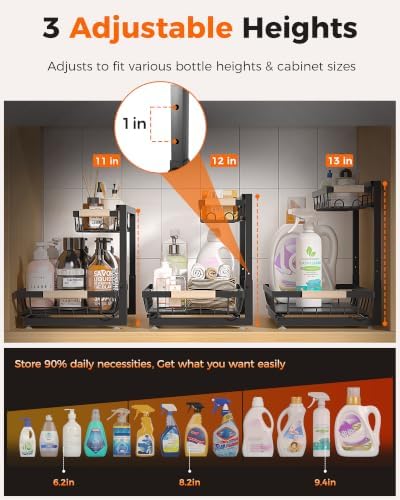 Sevenblue 3-Pack Under Sink Organizer, 2-Tier Pull-Out Cabinet Organizer