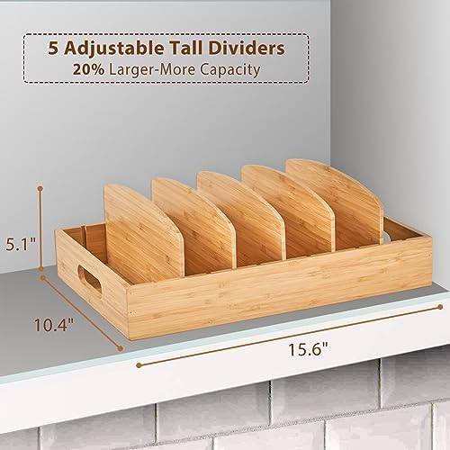 Umilife Extra Large Bamboo Food Container Lid Organizer for Kitchen Cabinet