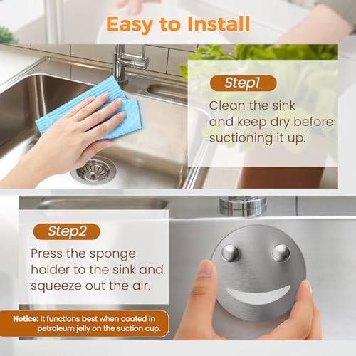 Semcide Sponge Holder, Stainless Steel Sink Caddy w/Suction Cup Installation, Sponge Organizer for Kitchen/Bathroom Sink, Self Draining, Dishwasher Safe for Holding Sponges, Silver(2-Pack)