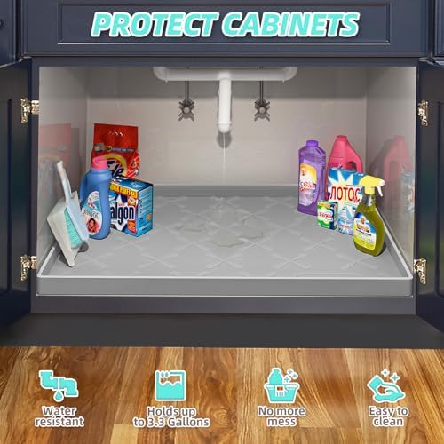 SIKADEER Waterproof Under Sink Mat 46" x 22" Silicone Mat Cabinet Protector